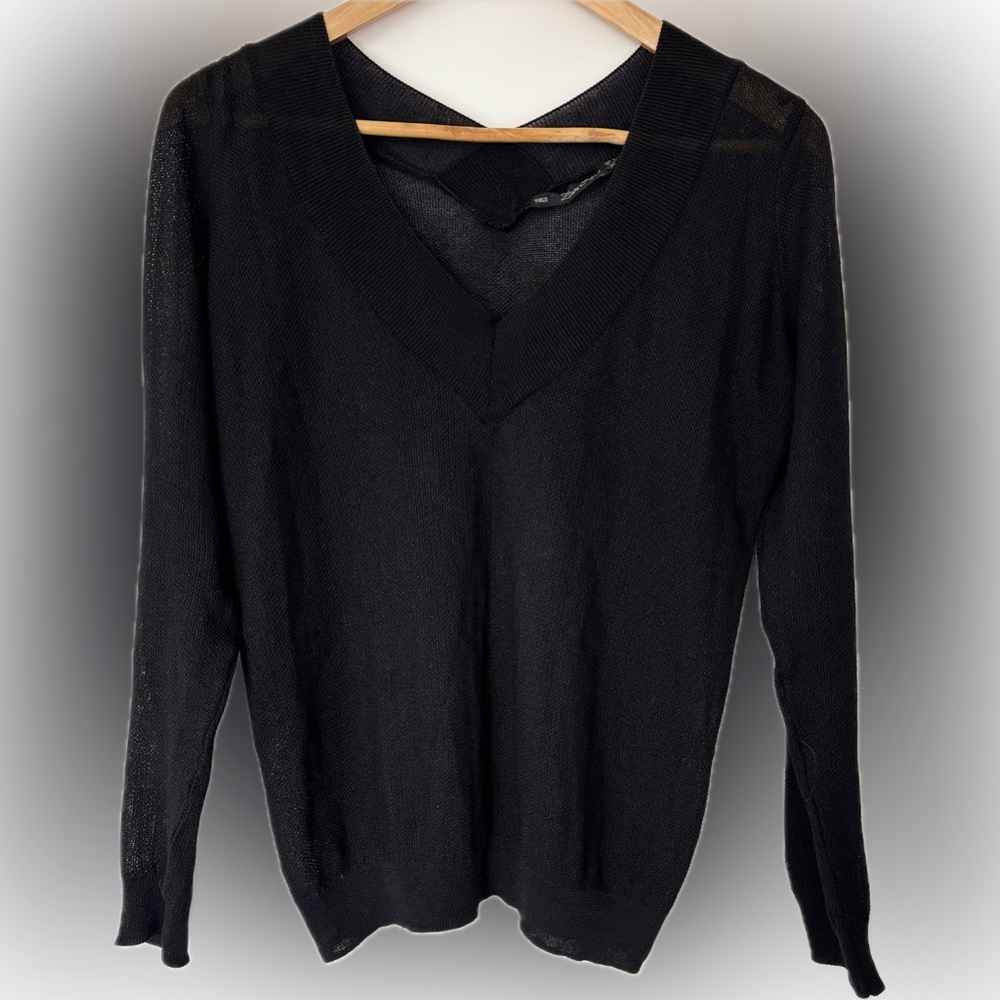 Never Worn Zara Black Sheer V-Neck Sweater
